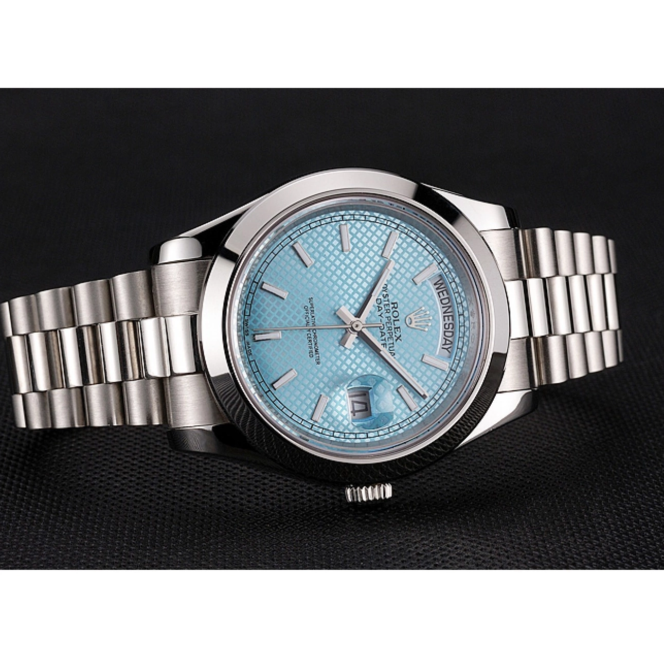 MiroTime 0712 Swiss Rolex Day Date 40 Platinum Ice Blue Dial Stainless Steel Case And Bracelet